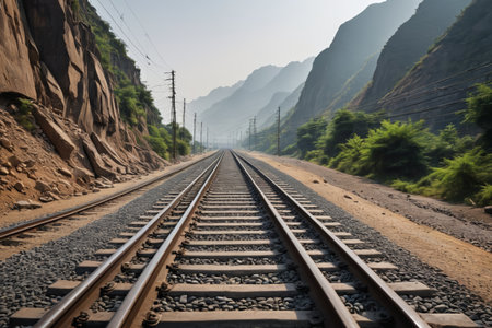 Panoramic view of mountain railway tracksの素材