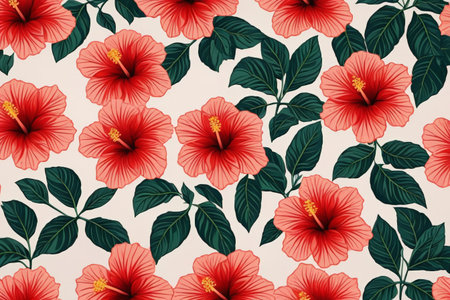 Red Fuso Flower Pattern Backgroundの素材