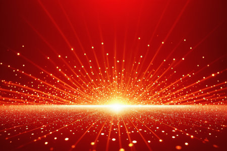 Glowing particle effect on red backgroundの素材
