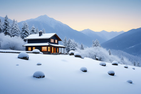 Snowhouse and snow scene under the snow mountainの素材