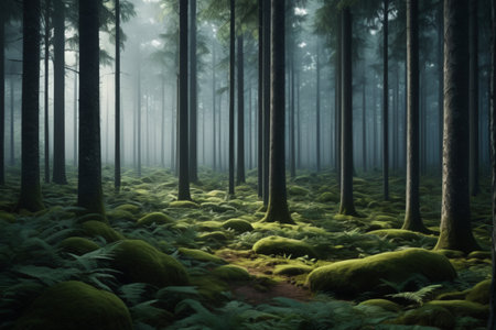 Green vegetation landscape in a quiet forestの素材