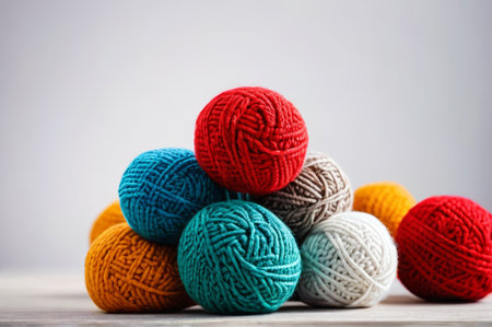 Stacked Still Life with Colorful Yarn Ballsの素材