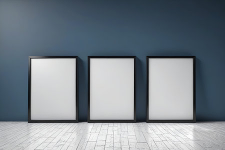 Three black frames on the wall display blankの素材