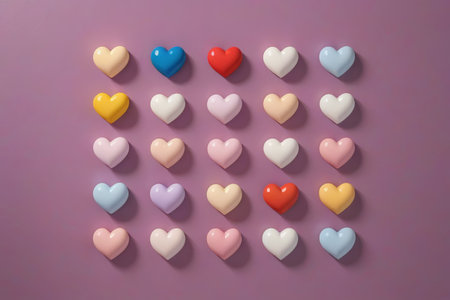 Colorful heart pattern on purple backgroundの素材