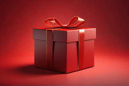 Red gift box with gold ribbonの素材