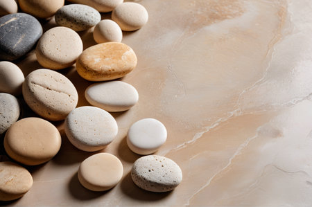 Colorful pebbles on a light backgroundの素材