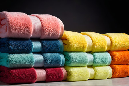 Close up of colorful towel stackingの素材