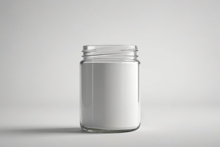 Close up of white liquid in a glass jarの素材