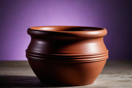 Close up of a brown clay potの素材