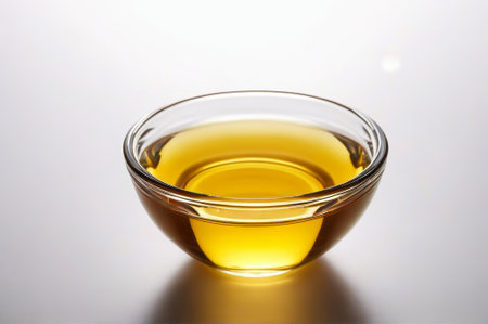 Close up of yellow liquid in a glass bowlの素材