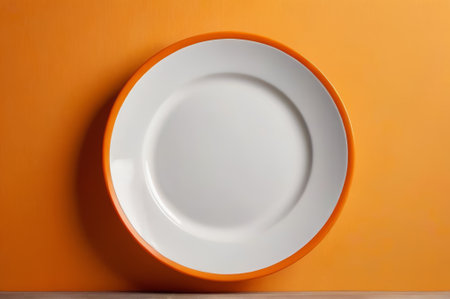 White rimmed orange plate on orange backgroundの素材