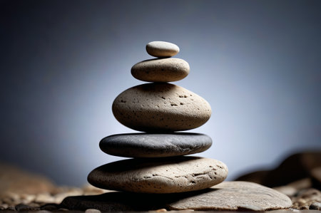 Close up of stacked balanced stonesの素材