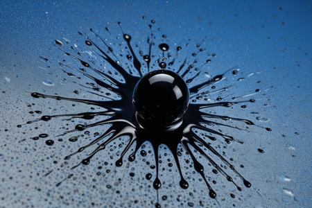 Close up of black liquid dripping and splashingの素材
