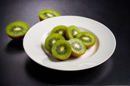 Sliced kiwi on a white plateの素材