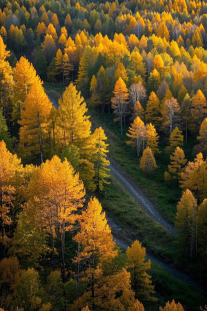 Winding paths in the autumn forestの素材