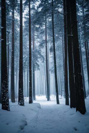 Snow-covered forest landscapeの素材