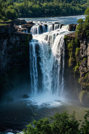 Magnificent waterfalls in a natural landscapeの素材