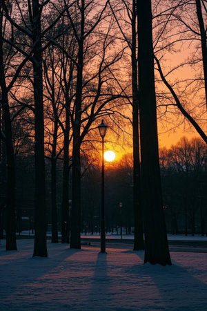 Snow scene at the sunset in Winter Parkの素材