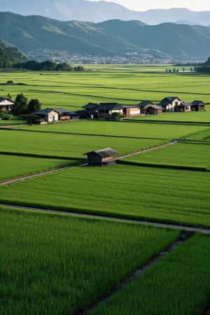 Rural fields and residential landscapesの素材