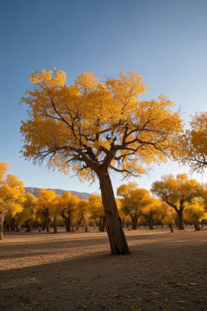 Golden Populus euphratica forest natural sceneryの素材