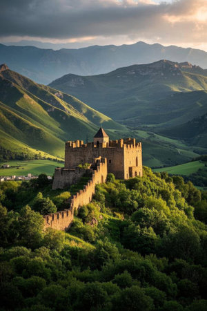 The castle on the hill and the surrounding natural sceneryの素材