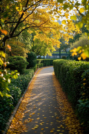 Fallen Leaves Trail Scenic Spot in Autumn Parkの素材