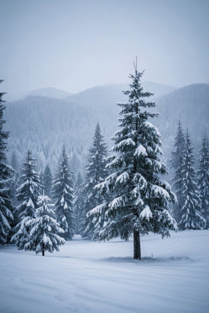Winter snow covered forest sceneryの素材