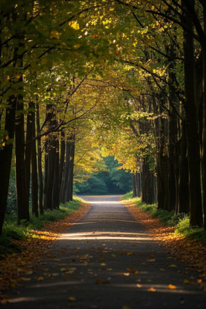 Shaded paths in the autumn forestの素材