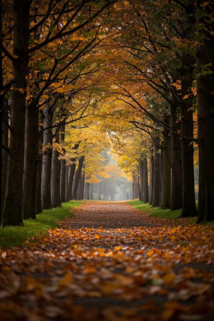 Fallen Leaf Trail in Autumn Forestの素材