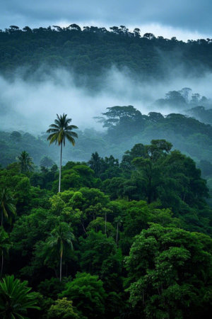 Misty tropical rainforest landscapeの素材