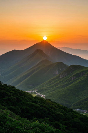 Panoramic view of sunrise over the mountainsの素材