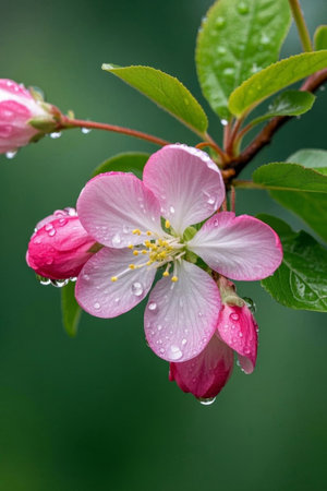 Pink floral close up with water beadsの素材