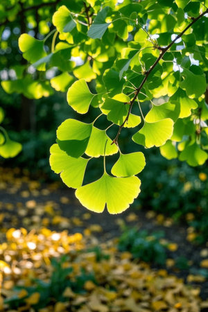 Close up of Ginkgo Biloba in the Sunの素材