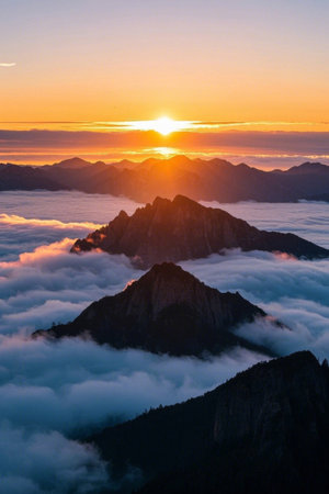 Magnificent sunrise between mountains and sea of cloudsの素材