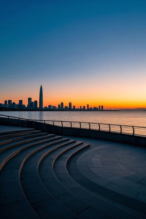 Shenzhen City Waterfront Sunset Skyline Viewの素材