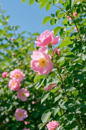 Pink roses blooming in the sunの素材