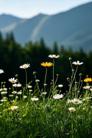 Close up of mountain meadow daisiesの素材