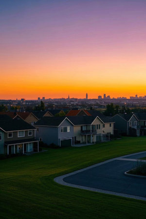 Sunset vista in residential areaの素材