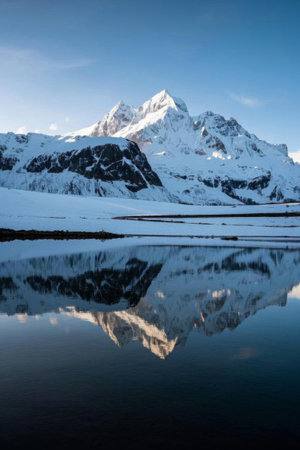 Reflections of snow capped mountains and natural sceneryの素材