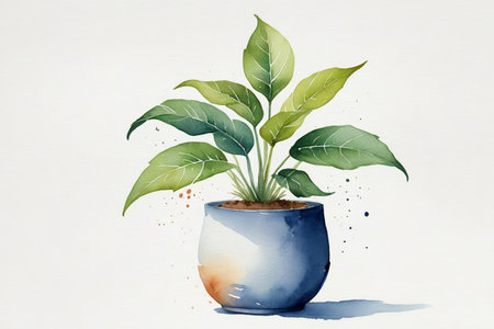 Watercolor style potted green plantsの素材