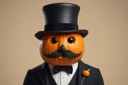 Pumpkin dressed up in a top hat and suitの素材
