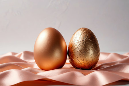 Gold decorative egg on pink satinの素材