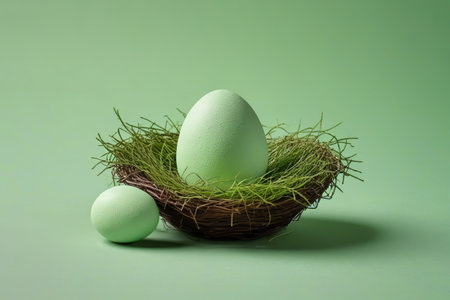 Light green egg still life in a bird's nestの素材