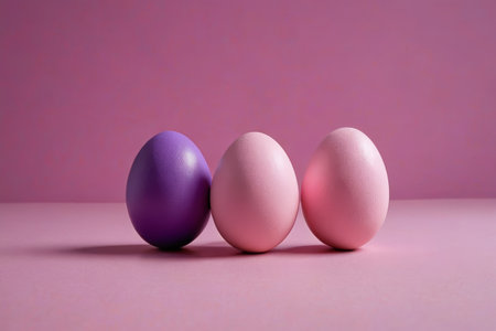 Colorful eggs on a pink backgroundの素材