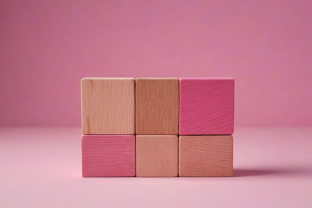 Pink background wooden building block stackingの素材