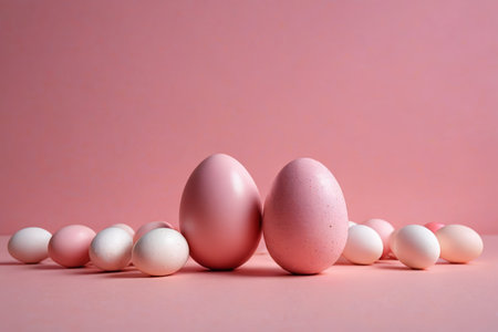Colorful eggs on a pink backgroundの素材