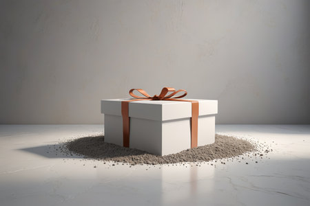 White gift box with orange ribbon still lifeの素材