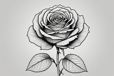 Single rose painted in black and white linesの素材