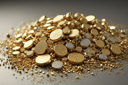 A pile of gold coins and pelletsの素材