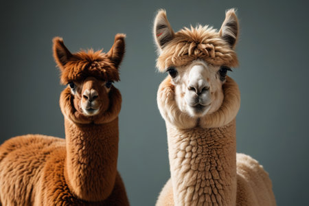 Close up of two alpacasの素材